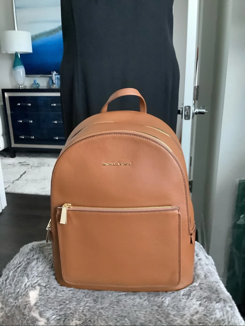 Michael Kors Camel Brown Leather Backpack with Gold Hardware
